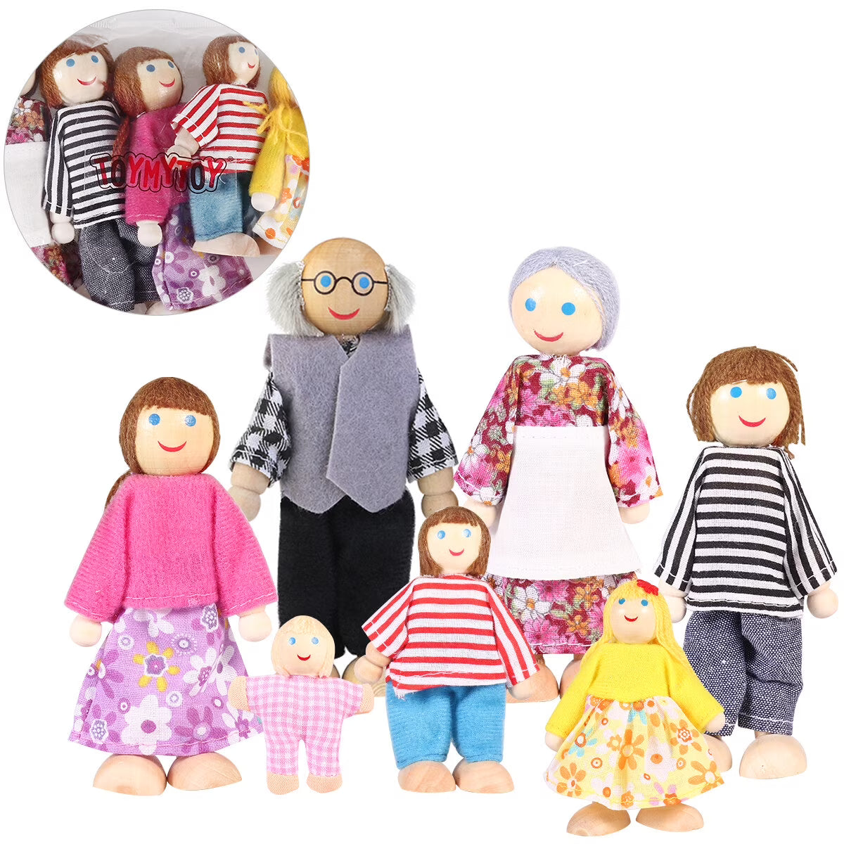 7 Pieces Wooden Dollhouse Family Set Mini People Figures L59976