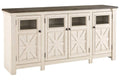 74 inch TV Stand with 2 Side Cabinets and 1 Center Cabinet Brown and White T969780