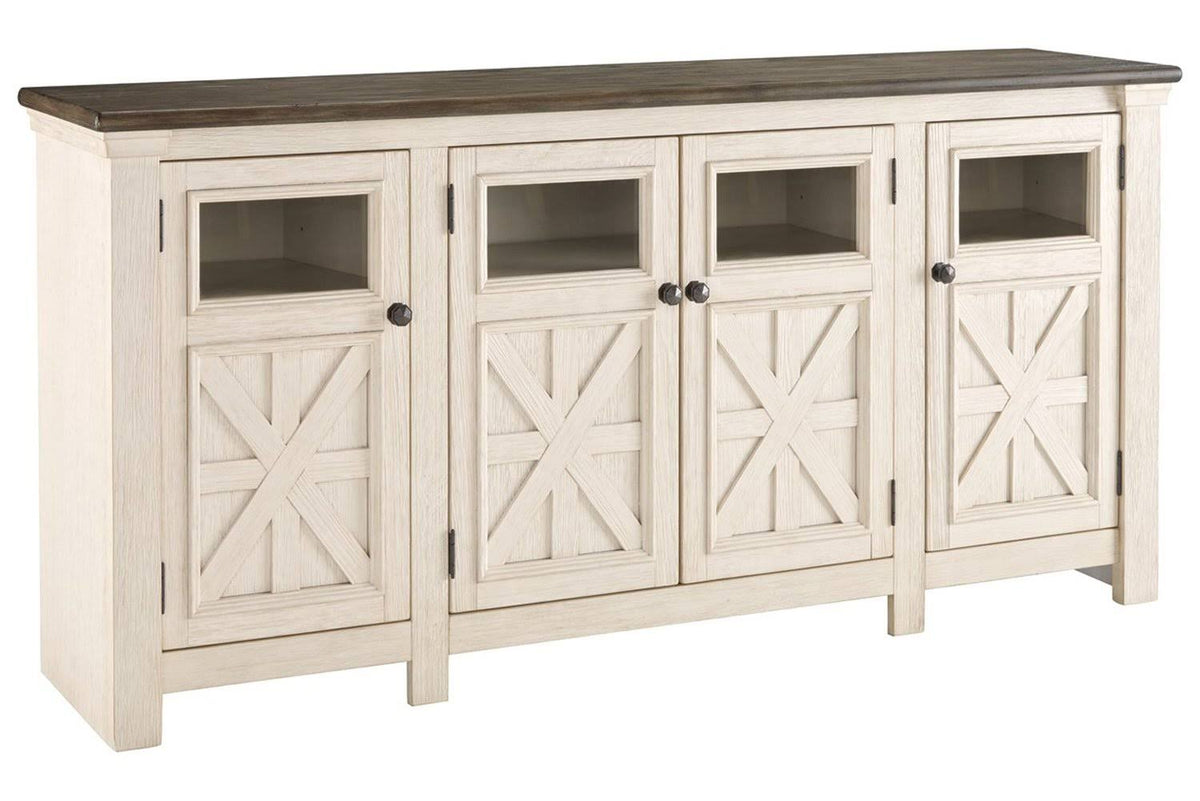 74 inch TV Stand with 2 Side Cabinets and 1 Center Cabinet Brown and White T969780