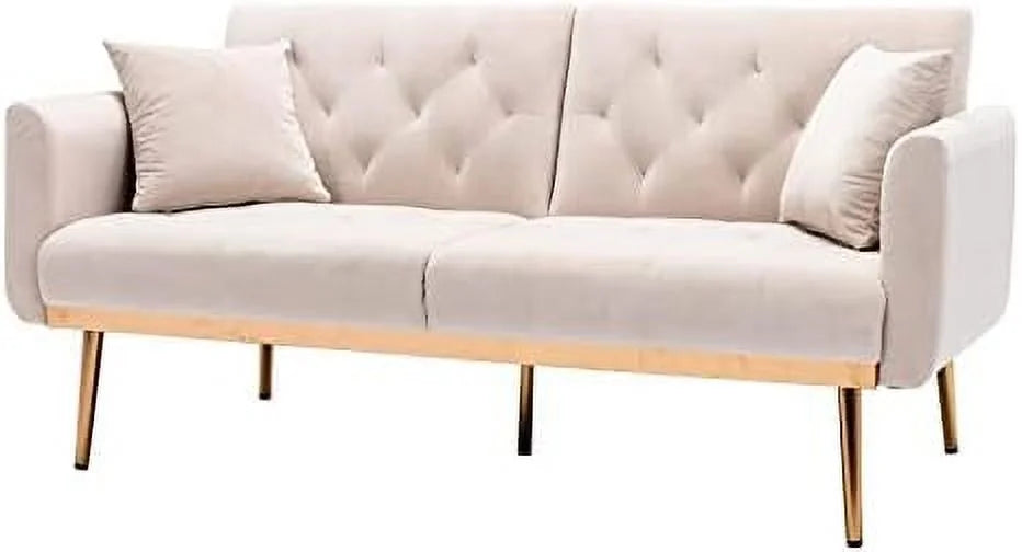 Green Velvet Convertible Sofa Bed with Gold Metal Feet K9856