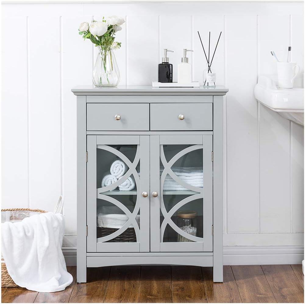Grey Wooden Wall Storage Cabinet with Double Doors E97690