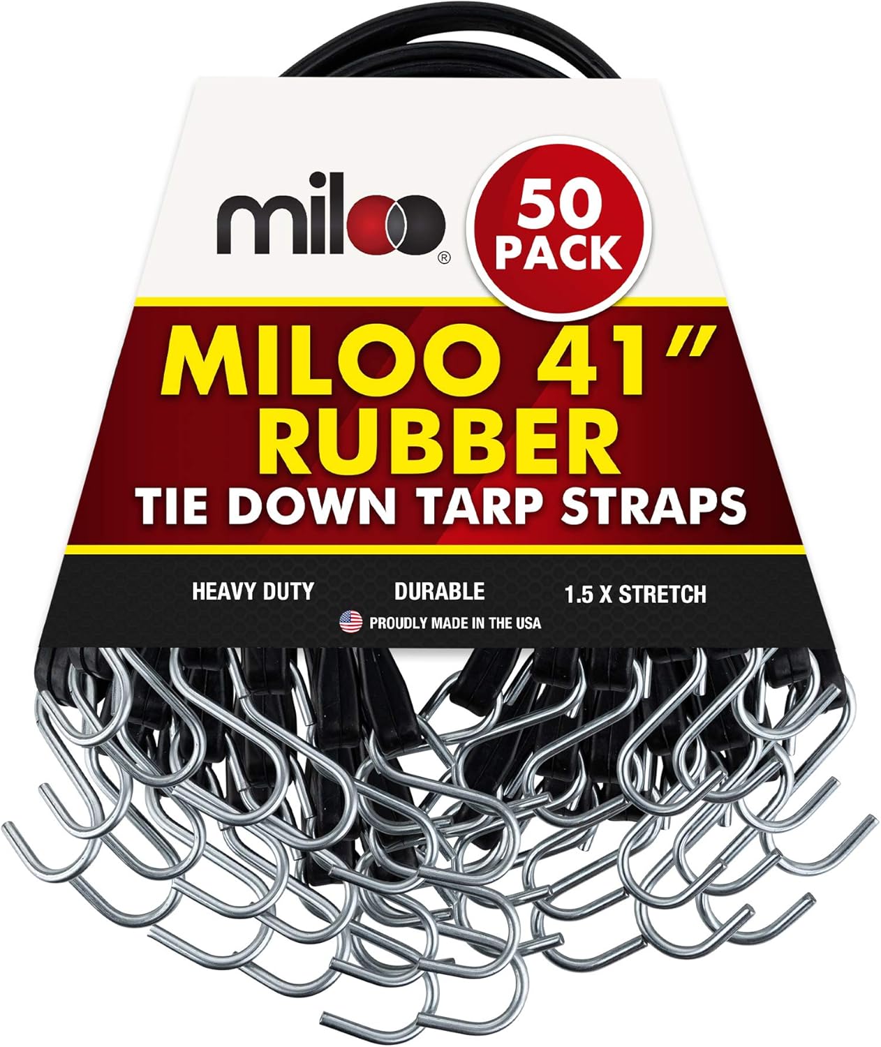 50 Pack 41" EPDM Rubber Tarp Straps with Crimped Hooks E311
