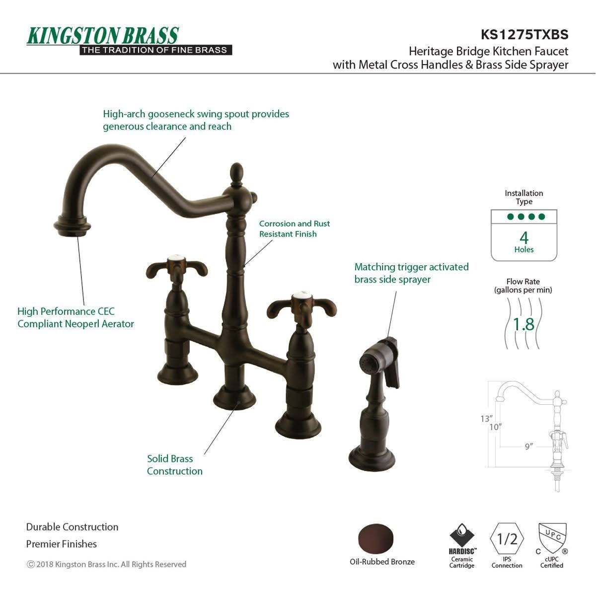 French Country 8-Inch Centerset Kitchen Faucet with Brass Sprayer Satin Nickel Z841