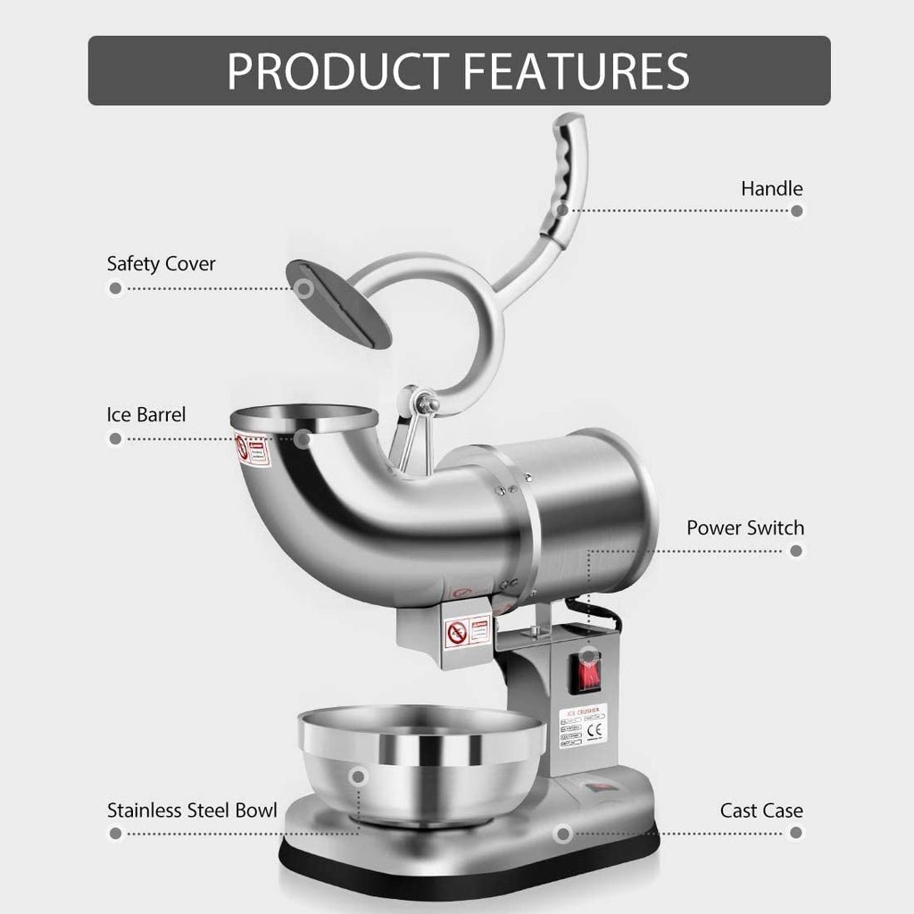 Silver Electric Dual Blades Ice Crusher Snow Cone Maker Machine 440lbs/hr B254425
