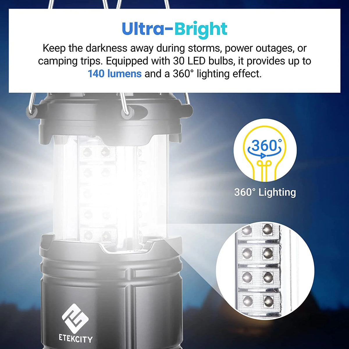 4 Pack Portable LED Camping Lantern with 12 AA Batteries, Black, Collapsible Y40686