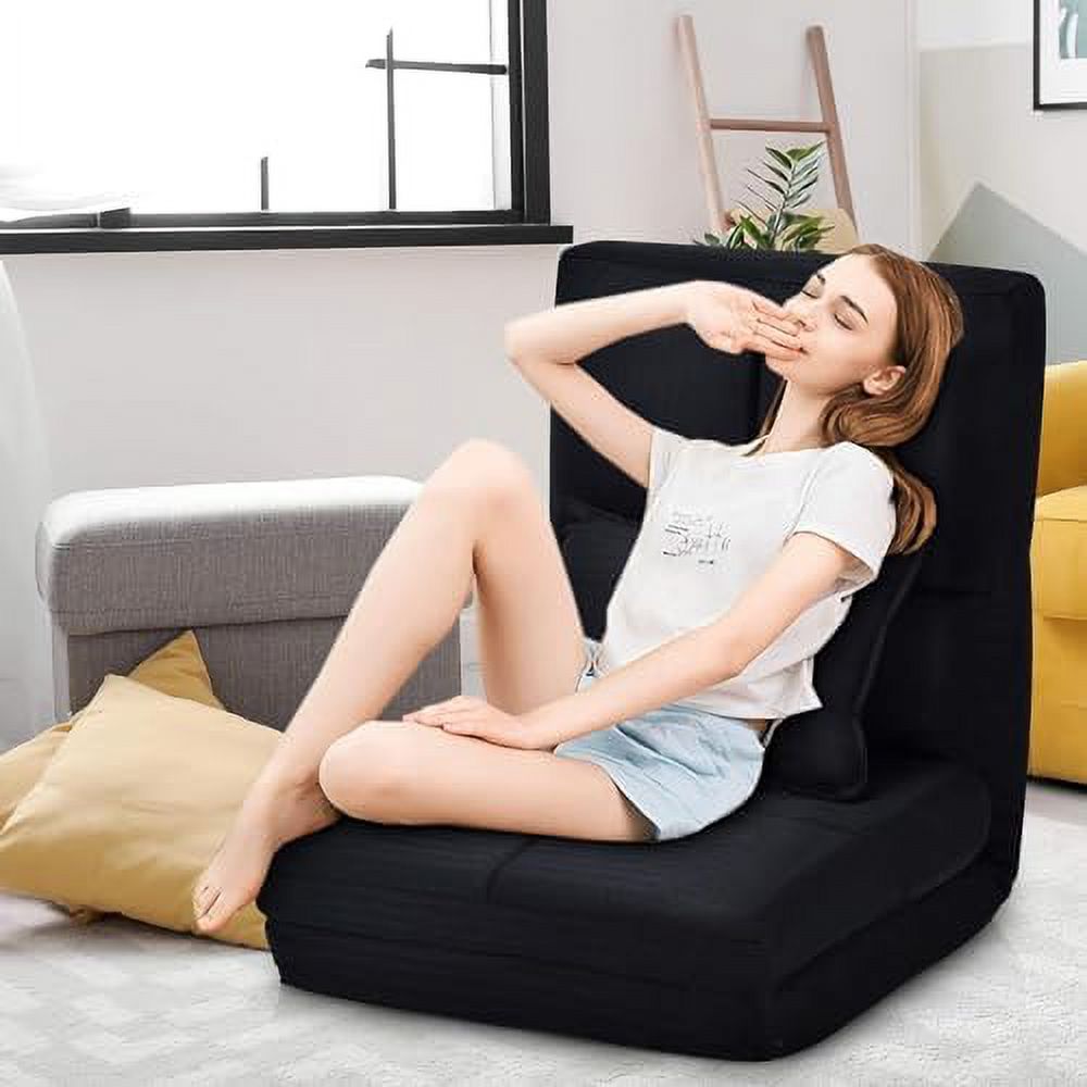 Moccha Folding Floor Chair with Pillow Adjustable 6 Reclining Position Upholstered Chaise Lounge B4851
