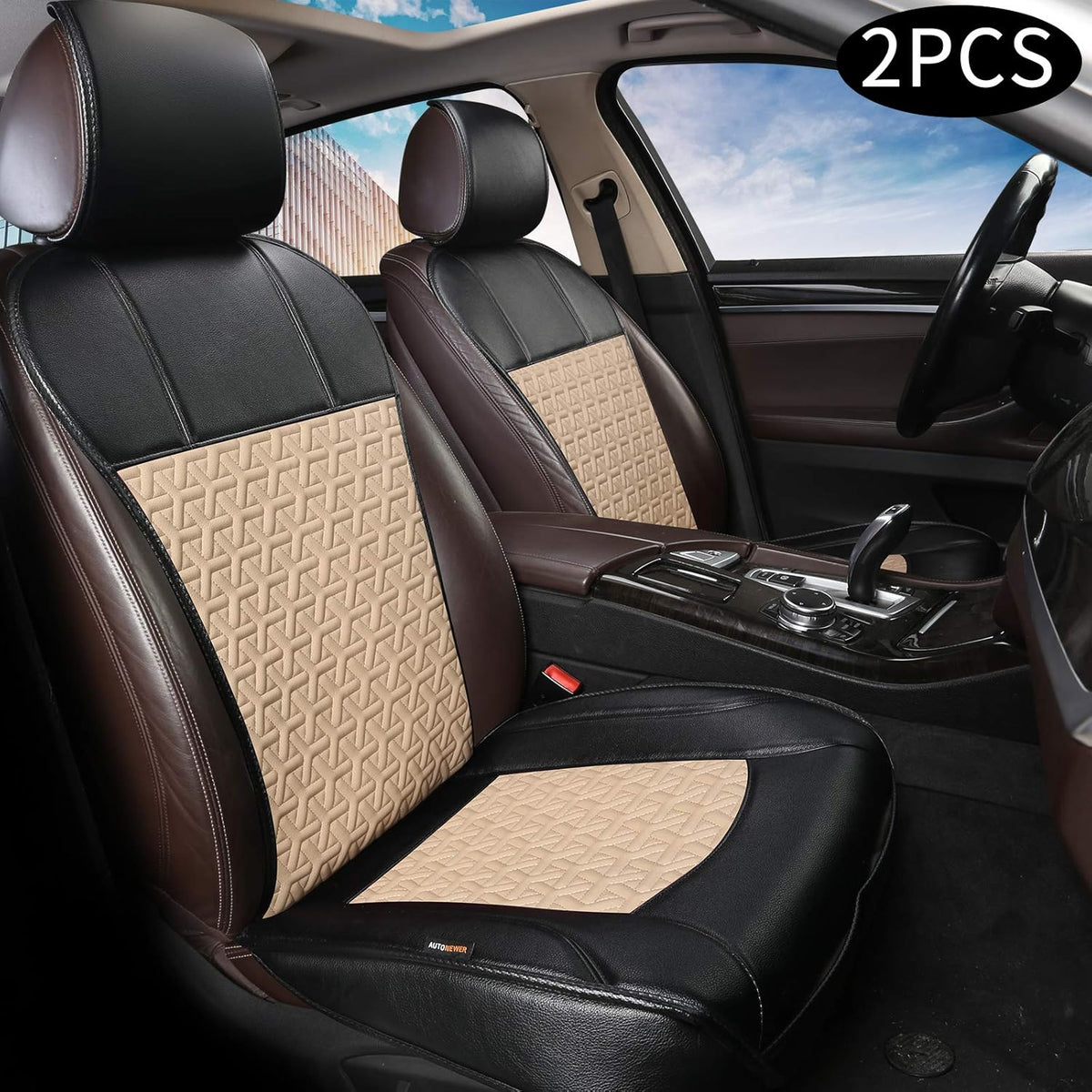 Black PU Leather 2PCS Car Seat Cover V904694