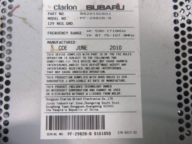 2009-2013 Subaru Forester AM FM CD MP3 Radio Receiver V43621