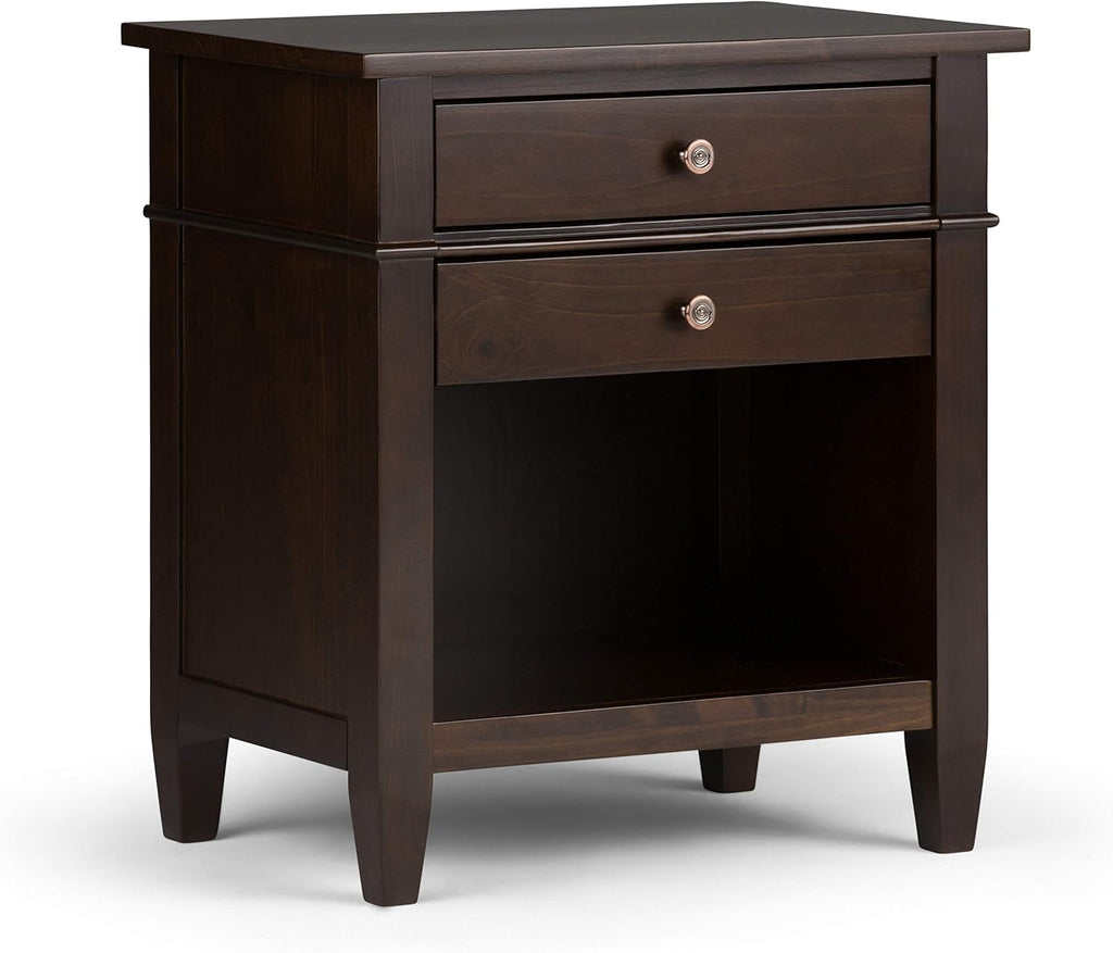 White Solid Wood 2 Drawer Night Stand with Shelf F9979