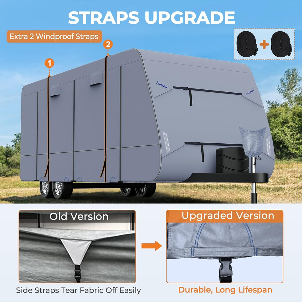 Waterproof Travel Trailer RV Cover with 4 Gutter Spout Covers E305