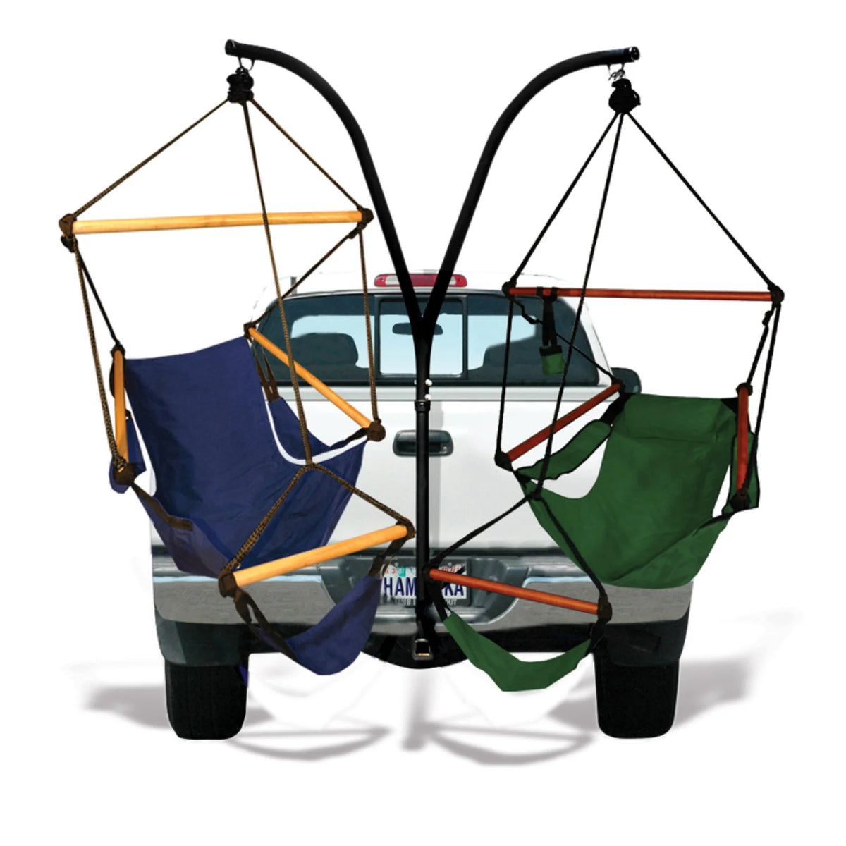 Hunter Green Hammock Trailer Hitch Stand with Wood Dowels Chair Combo F19246