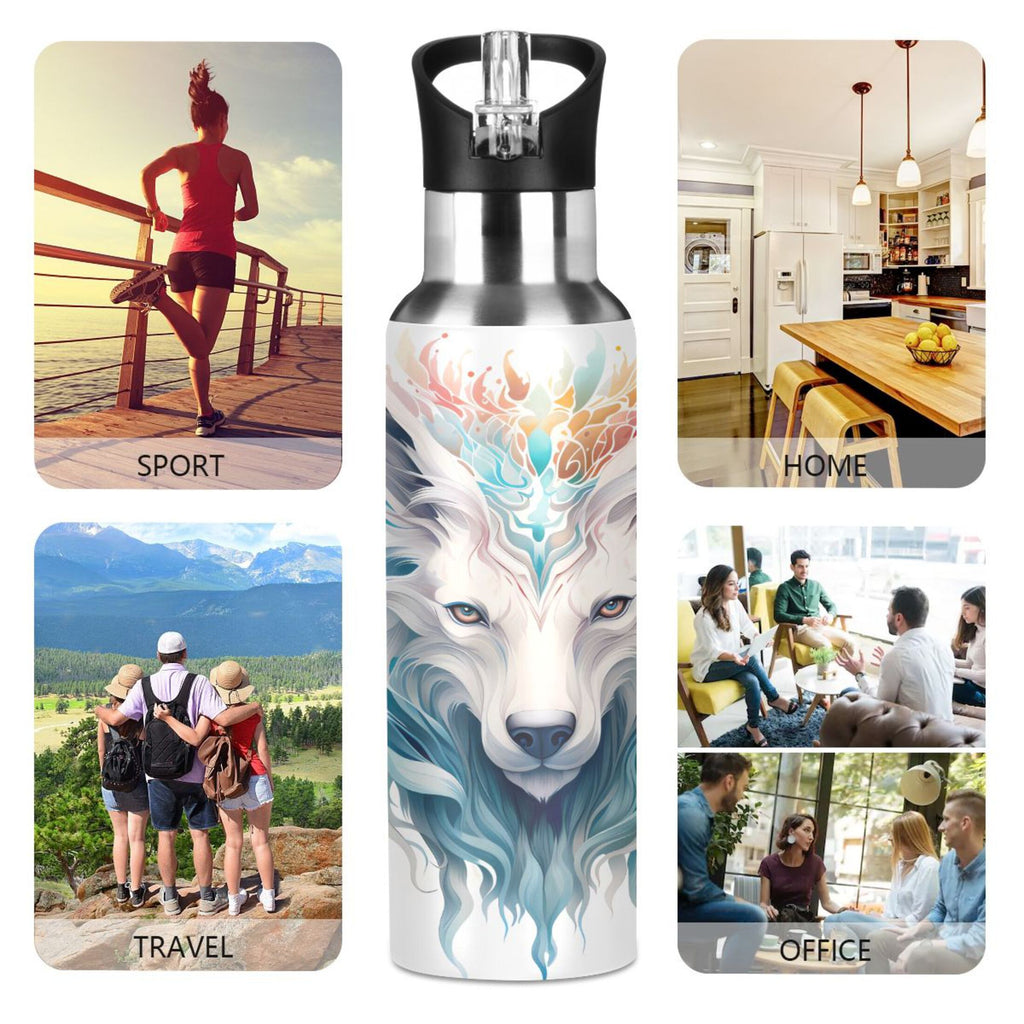 Blue Stainless Steel Insulated Water Bottle with Straw Lid L3950