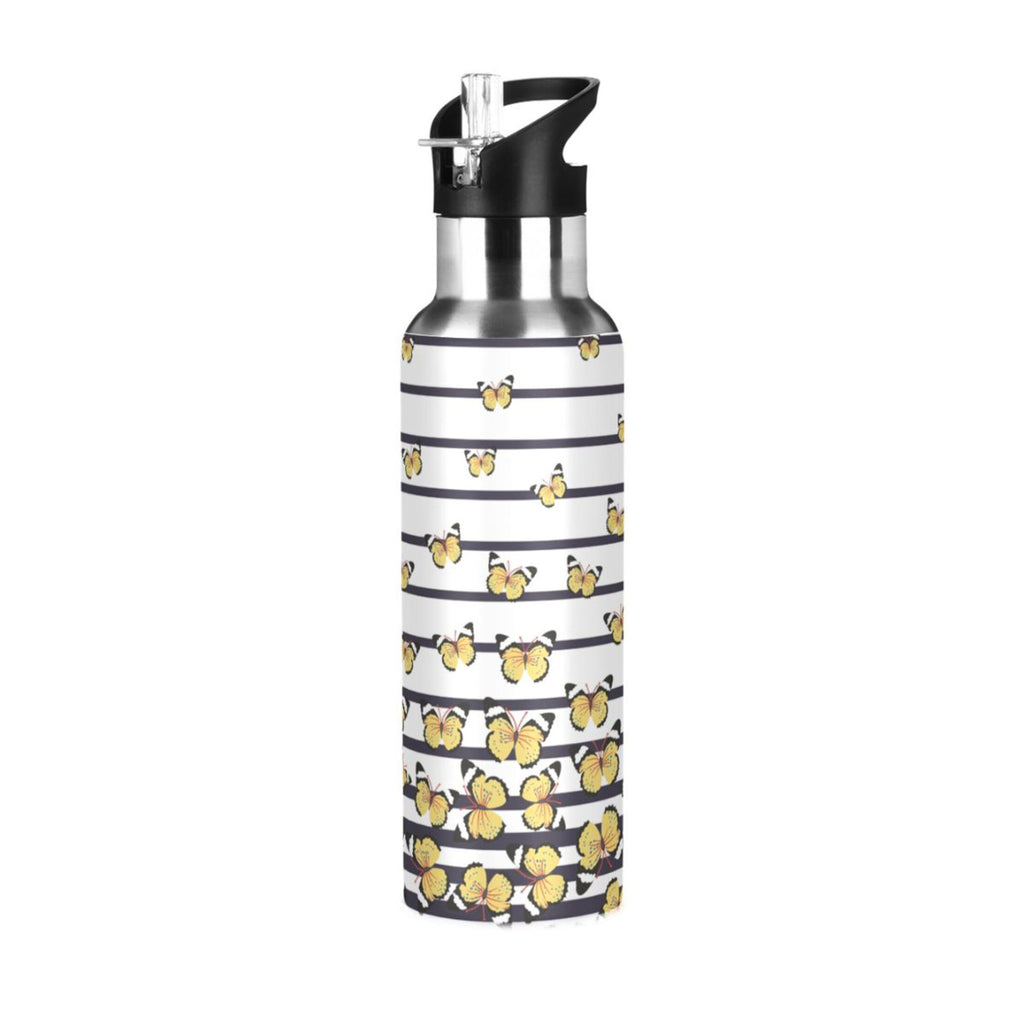 Navy Blue Striped Stainless Steel Vacuum Insulated Water Bottle with Straw Lid 20 OZ D578