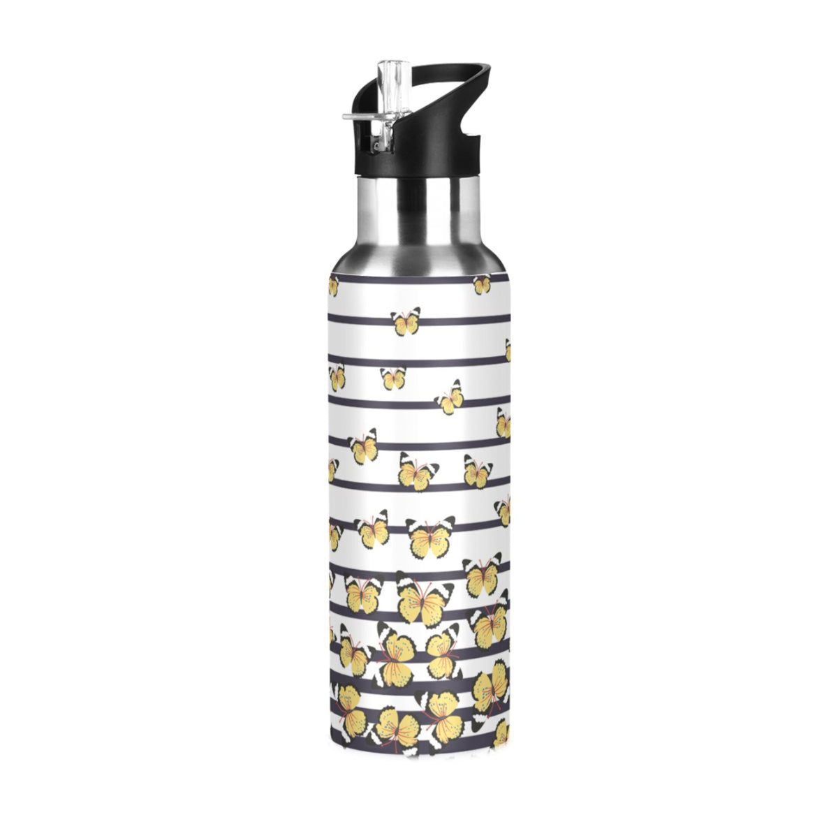 Navy Blue Striped Stainless Steel Vacuum Insulated Water Bottle with Straw Lid 20 OZ D578