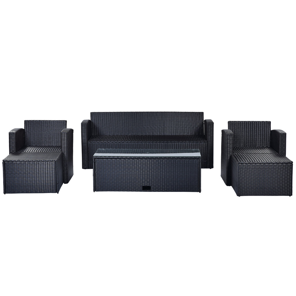 6-piece All-weather Wicker Patio Dining Sectional Set with Coffee Table, Ottomans, Removable Cushions J39700