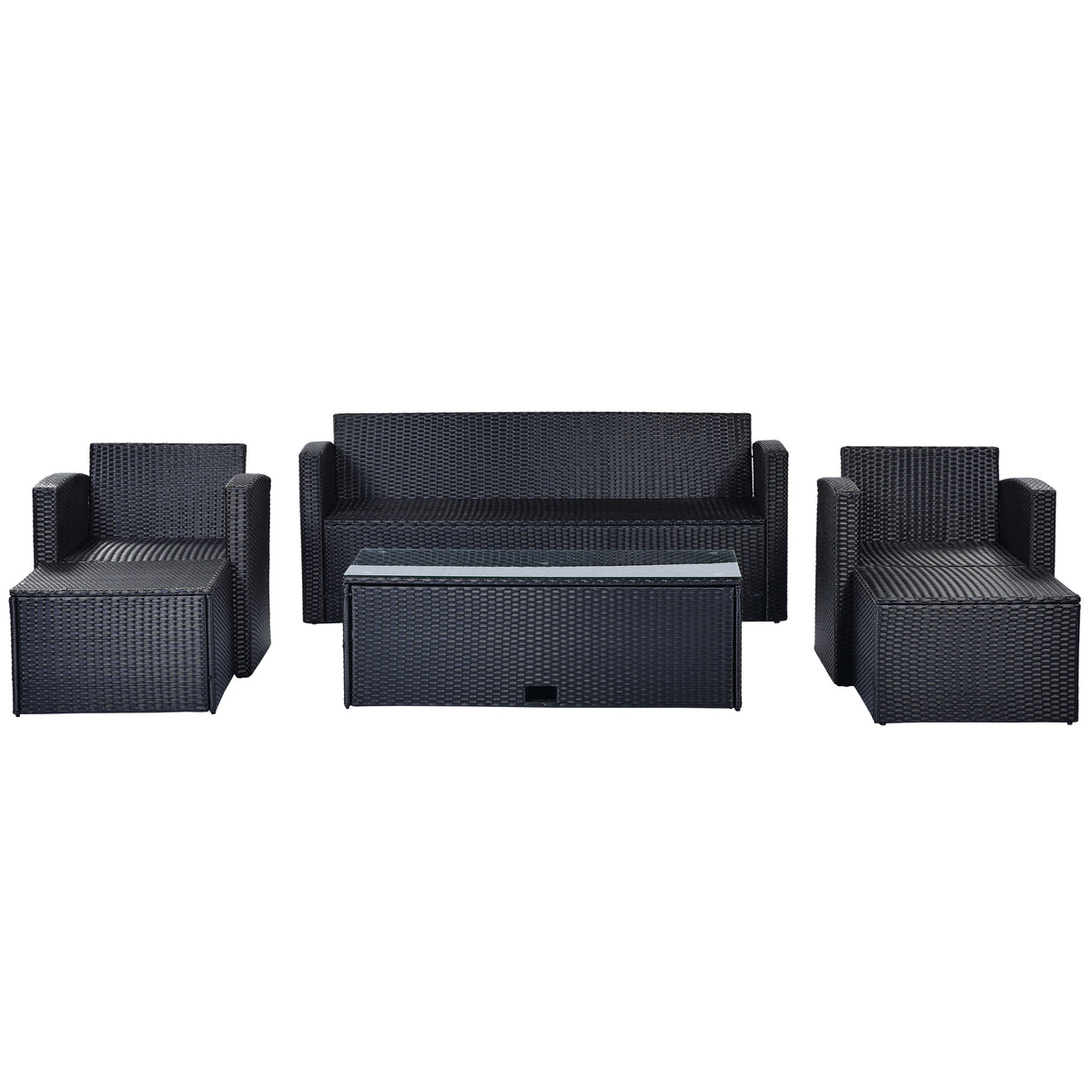 6-piece All-weather Wicker Patio Dining Sectional Set with Coffee Table, Ottomans, Removable Cushions J39700