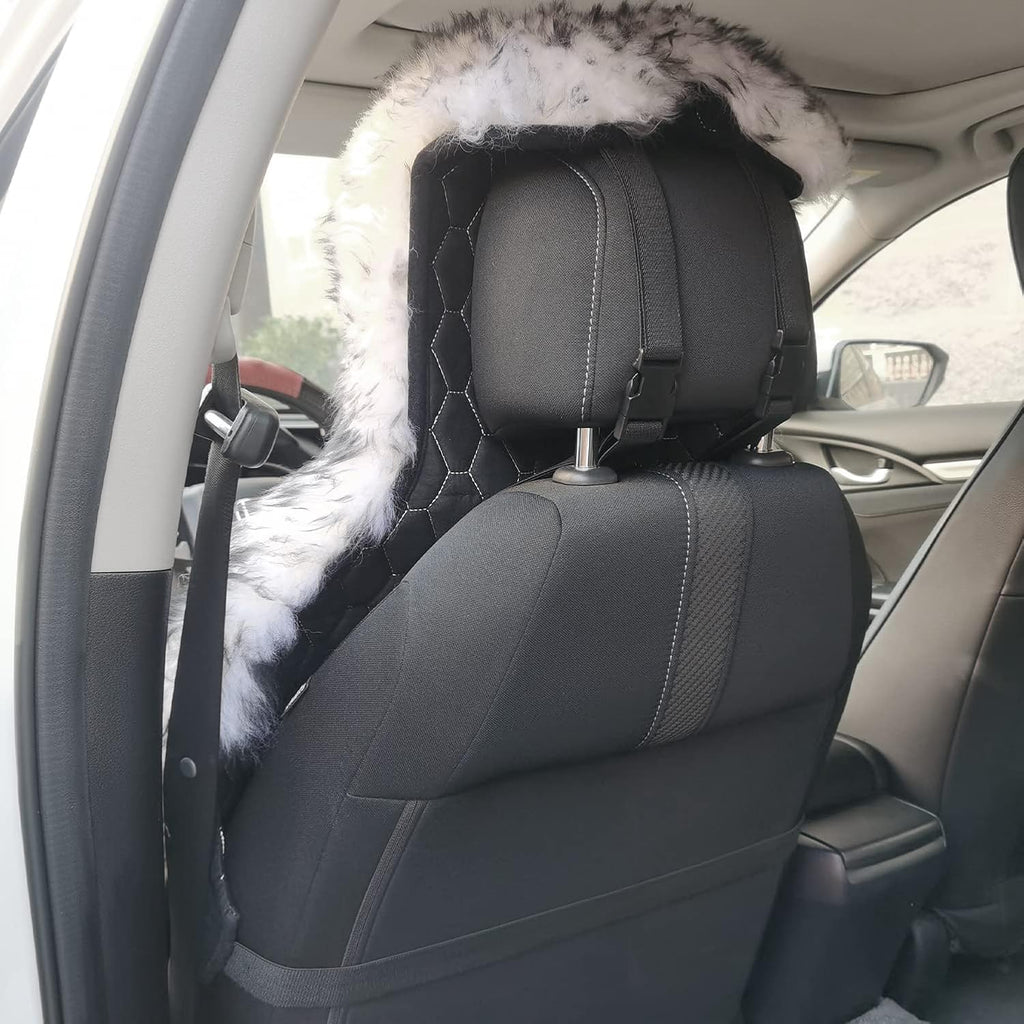 Genuine Australian Sheepskin Car Seat Cover, 1pc - White/Black B92515