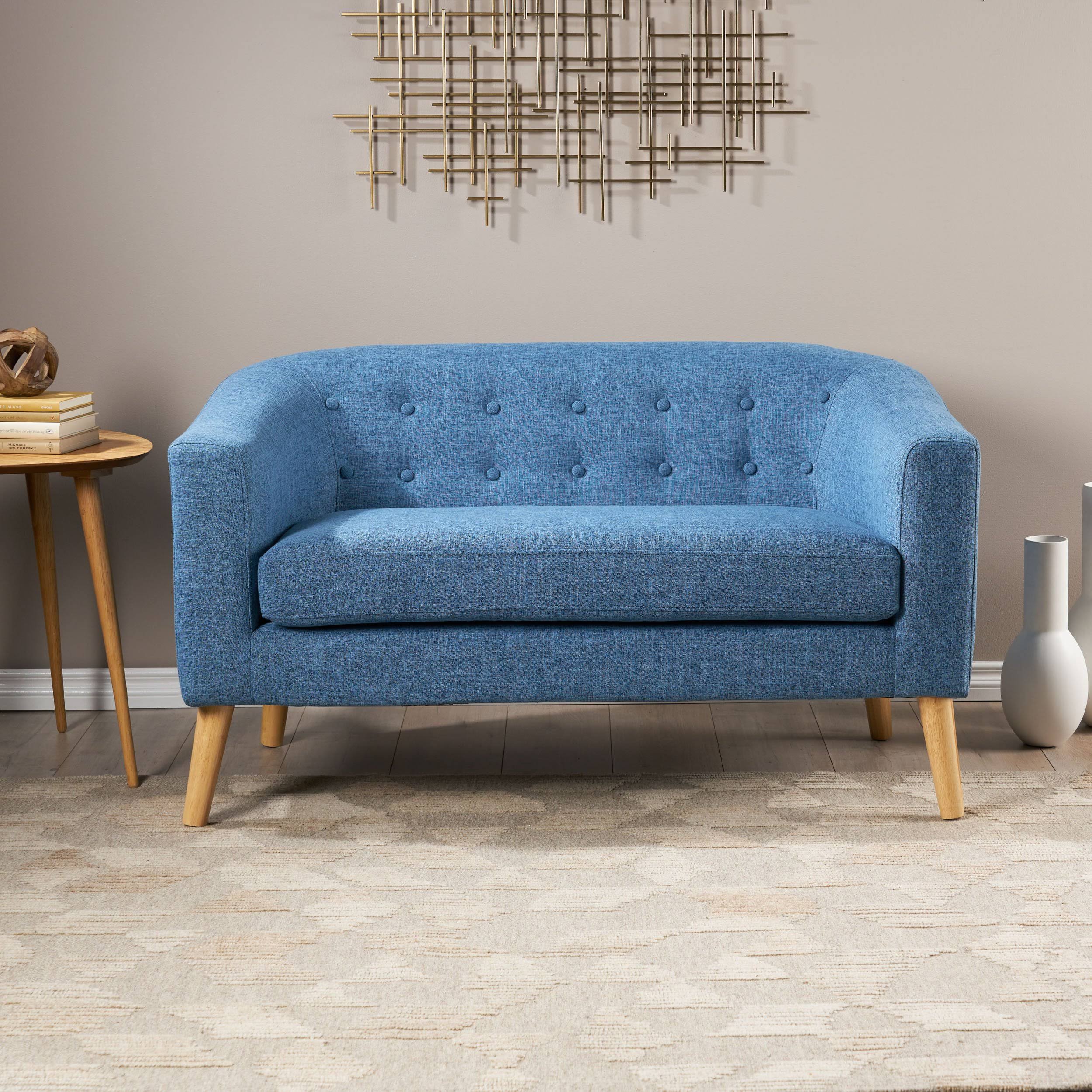 Muted Orange Fabric Mid Century Loveseat E48307