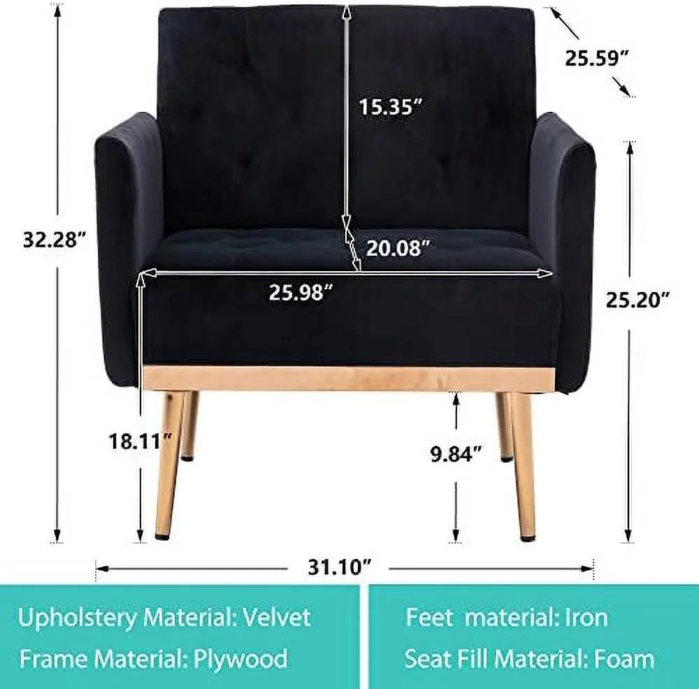 Orange Velvet Tufted Accent Chair with Metal Legs W909