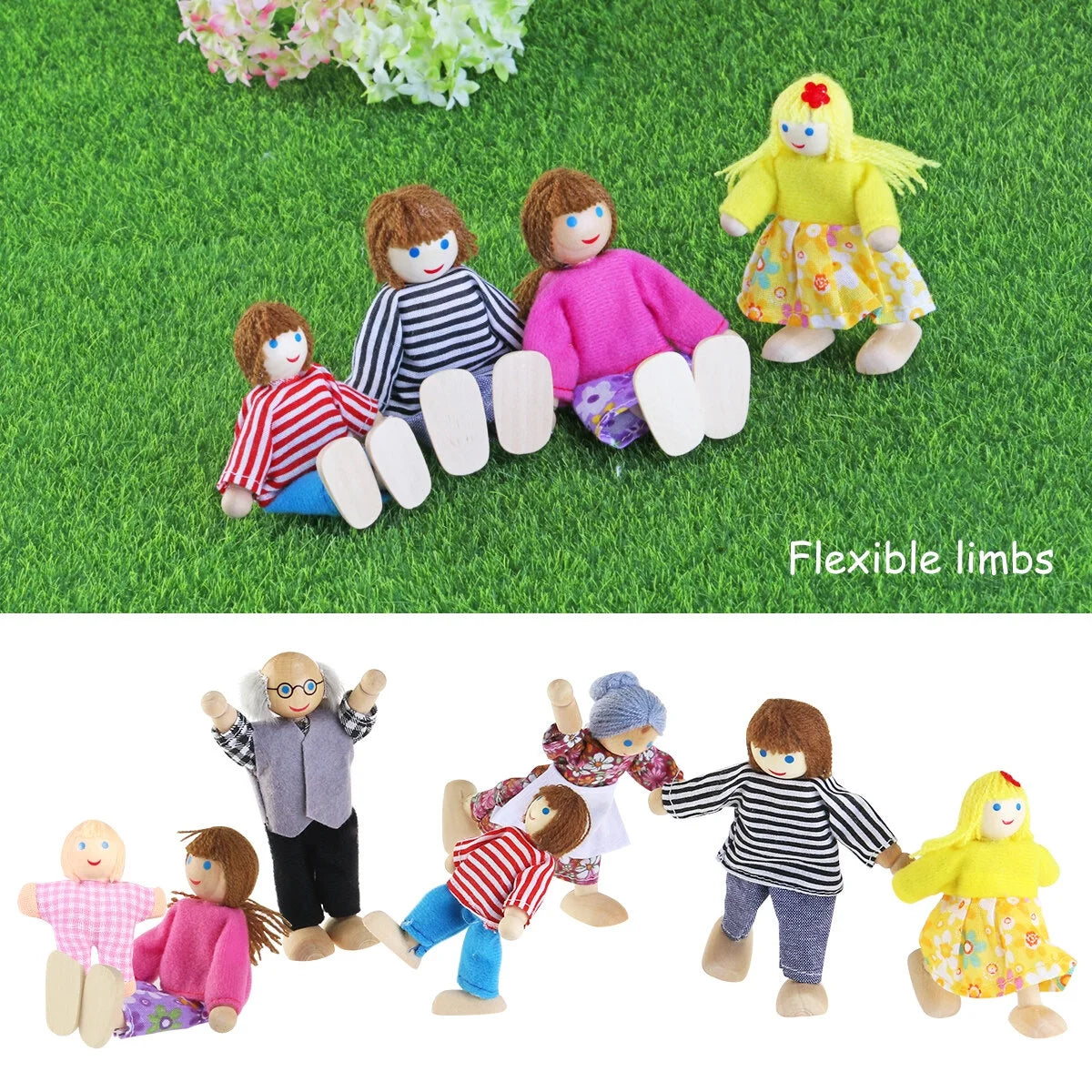 7 Pieces Wooden Dollhouse Family Set Mini People Figures L59976