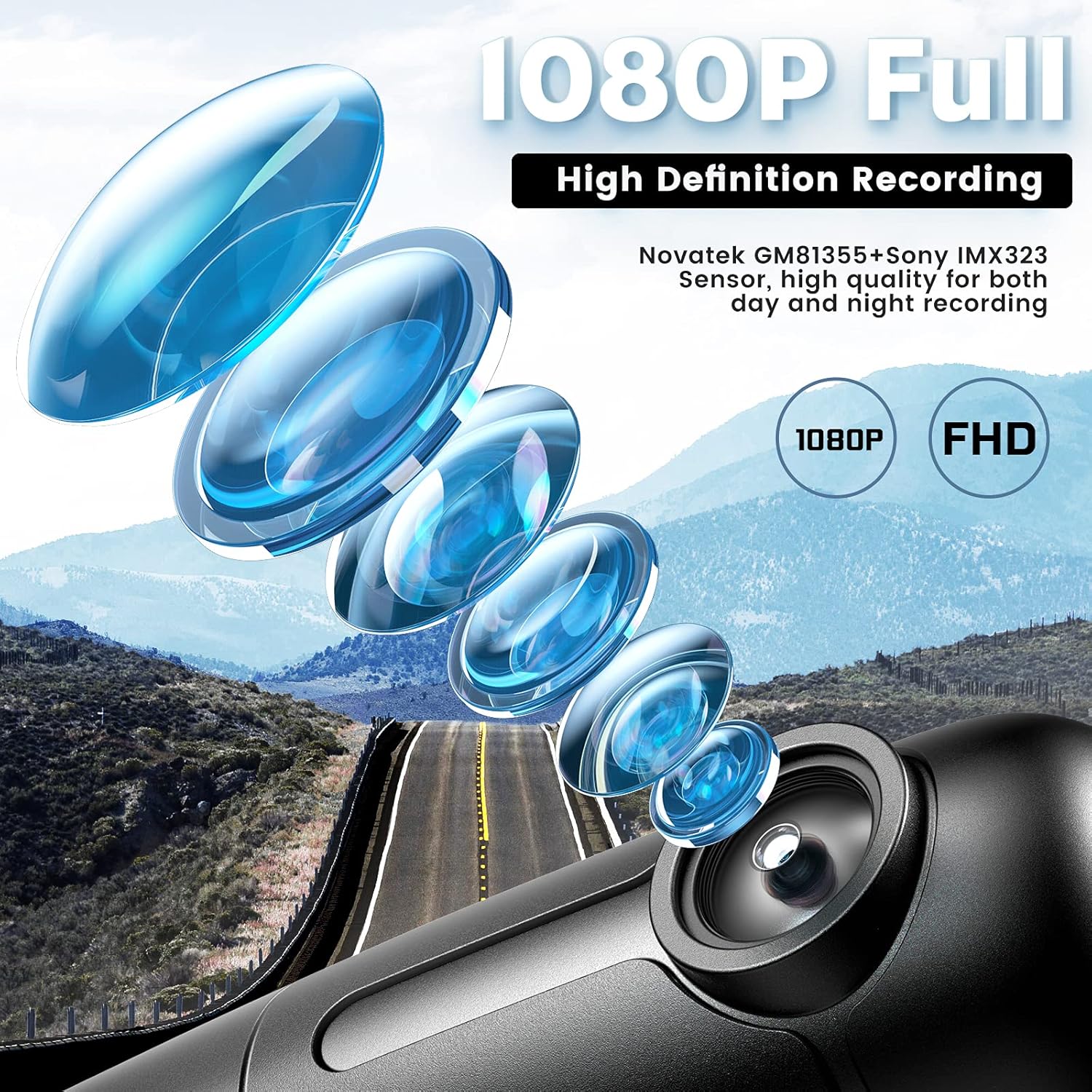 Small WiFi Dash Cam Camera 1080p 30fps G-Sensor Loop Recording Pack of 2 F6347