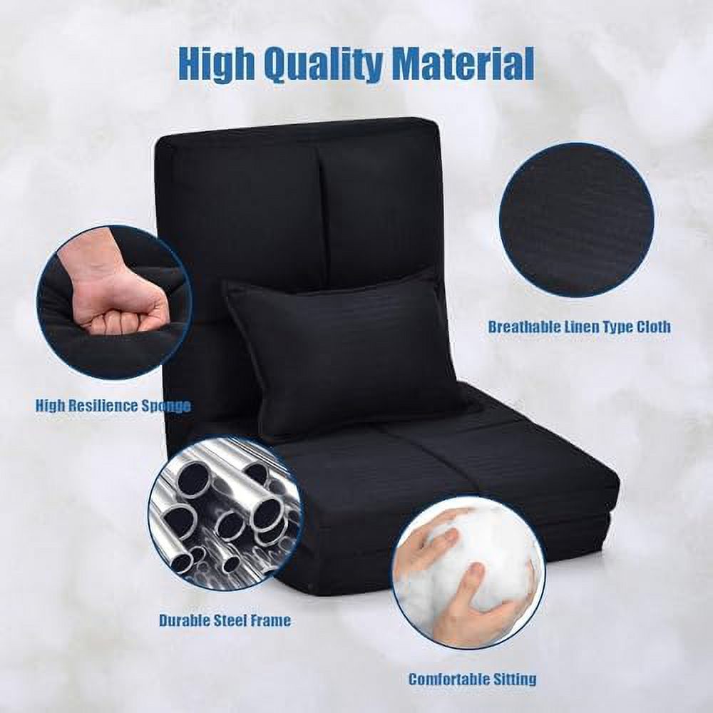 Moccha Folding Floor Chair with Pillow Adjustable 6 Reclining Position Upholstered Chaise Lounge B4851