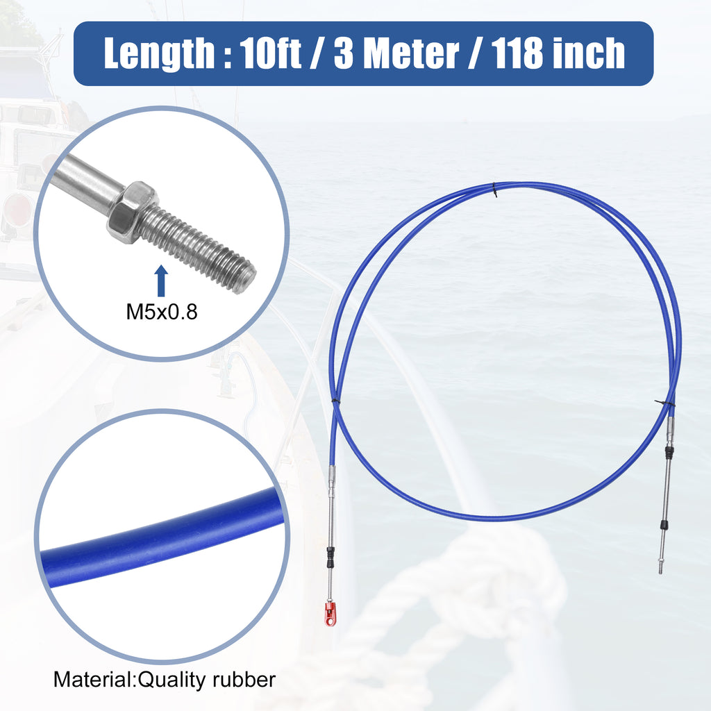 2pcs 10ft Marine Type Throttle Shift Remote Control Box Cable with Clevis Blue T5635
