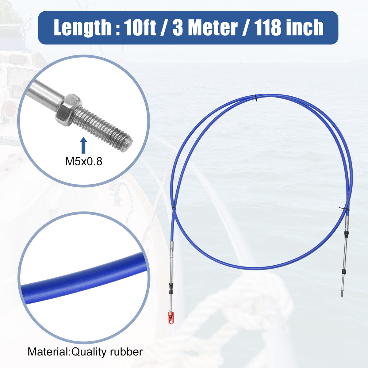 2pcs 10ft Marine Type Throttle Shift Remote Control Box Cable with Clevis Blue T5635