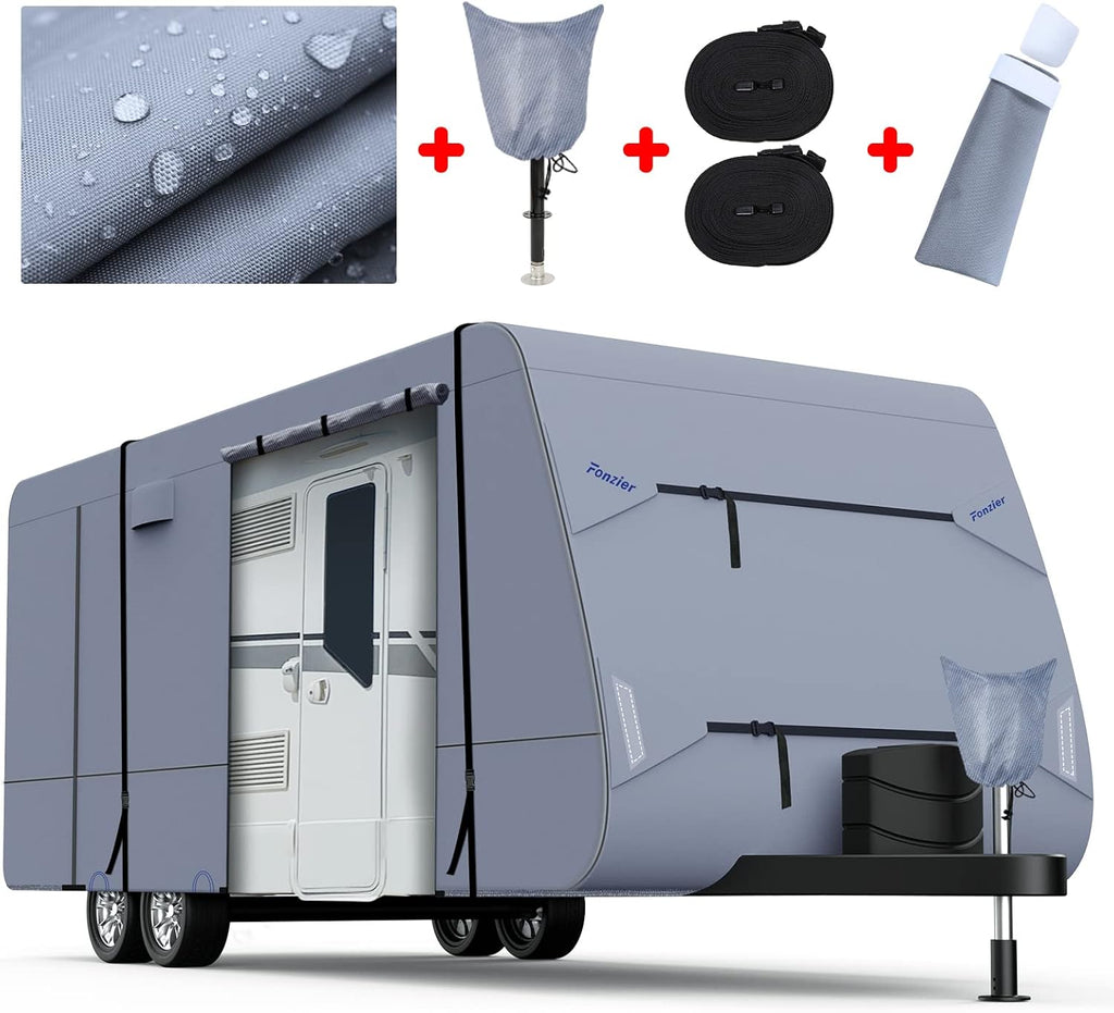 Waterproof Travel Trailer RV Cover with 4 Gutter Spout Covers E305