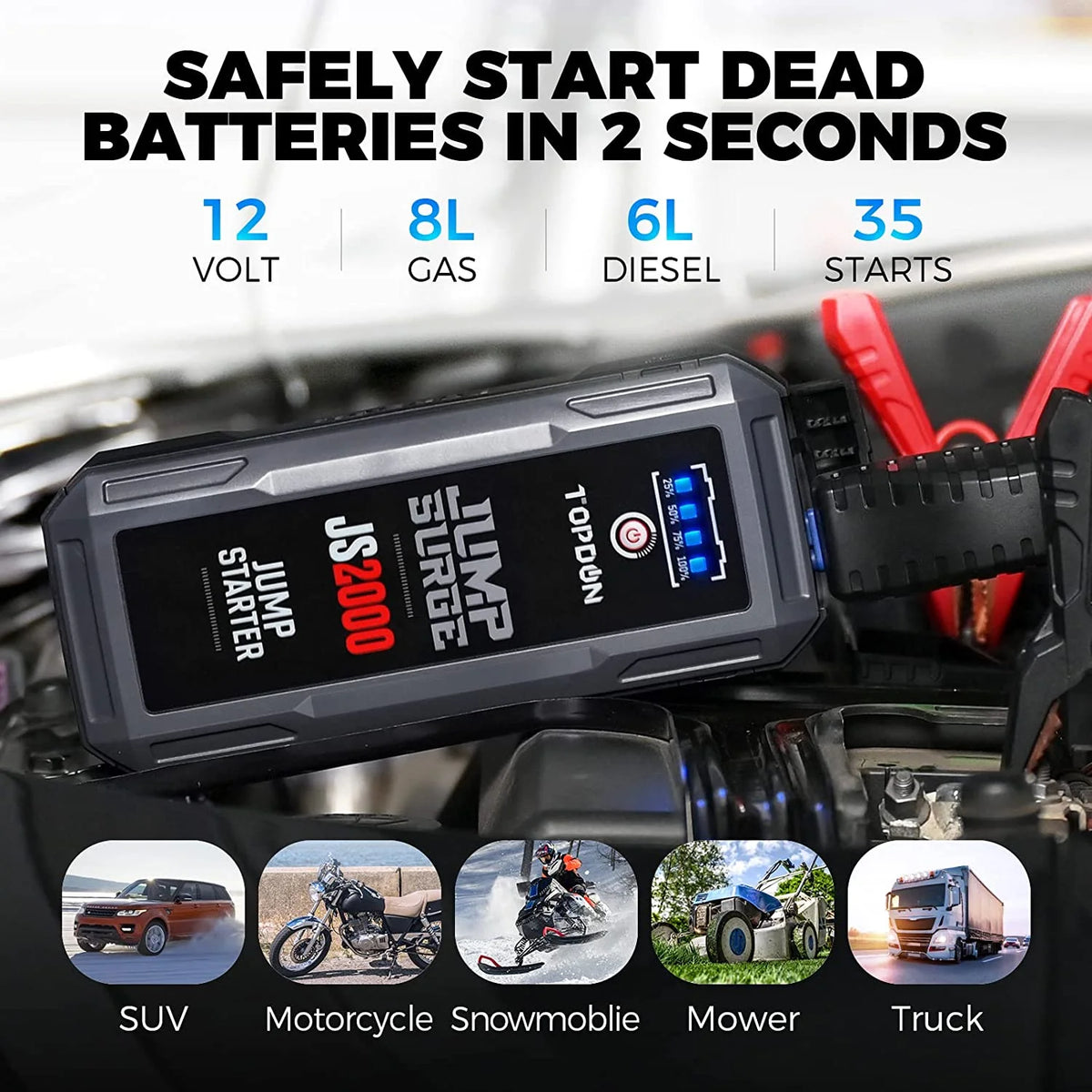 12V 2000A Peak Portable Jump Starter for 8L Gas/6L Diesel Engines X621