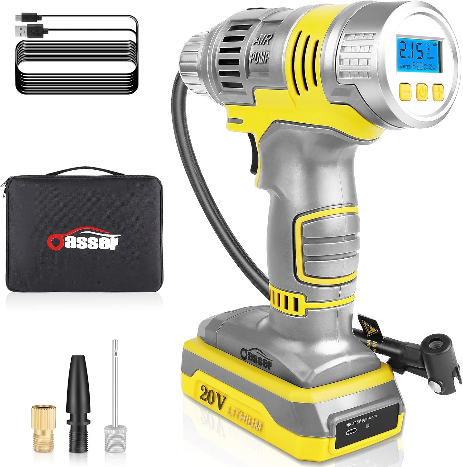 20V Cordless Tire Inflator Portable Air Compressor Air Pump with Digital Tire Pressure Gauge N18617