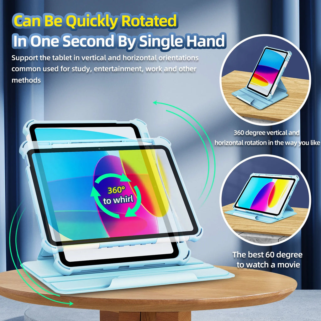 Skyblue Rotating Case for iPad 10th Generation 10.9-inch with Pencil Holder B2225