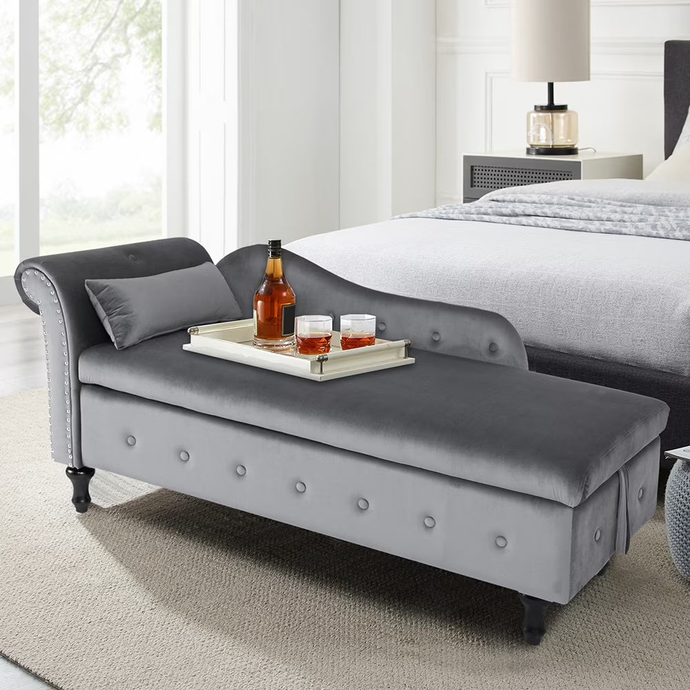 Velvet Storage Ottoman Bench with Nailhead Trim and Button Tufting Z72167