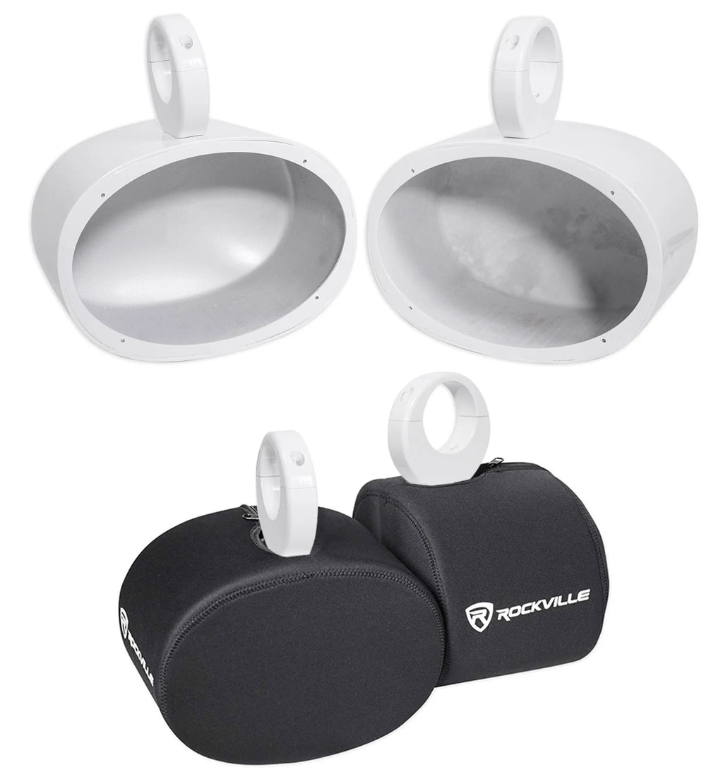 6x9" White Aluminum Wakeboard Tower Speaker Pods with Covers Y96038