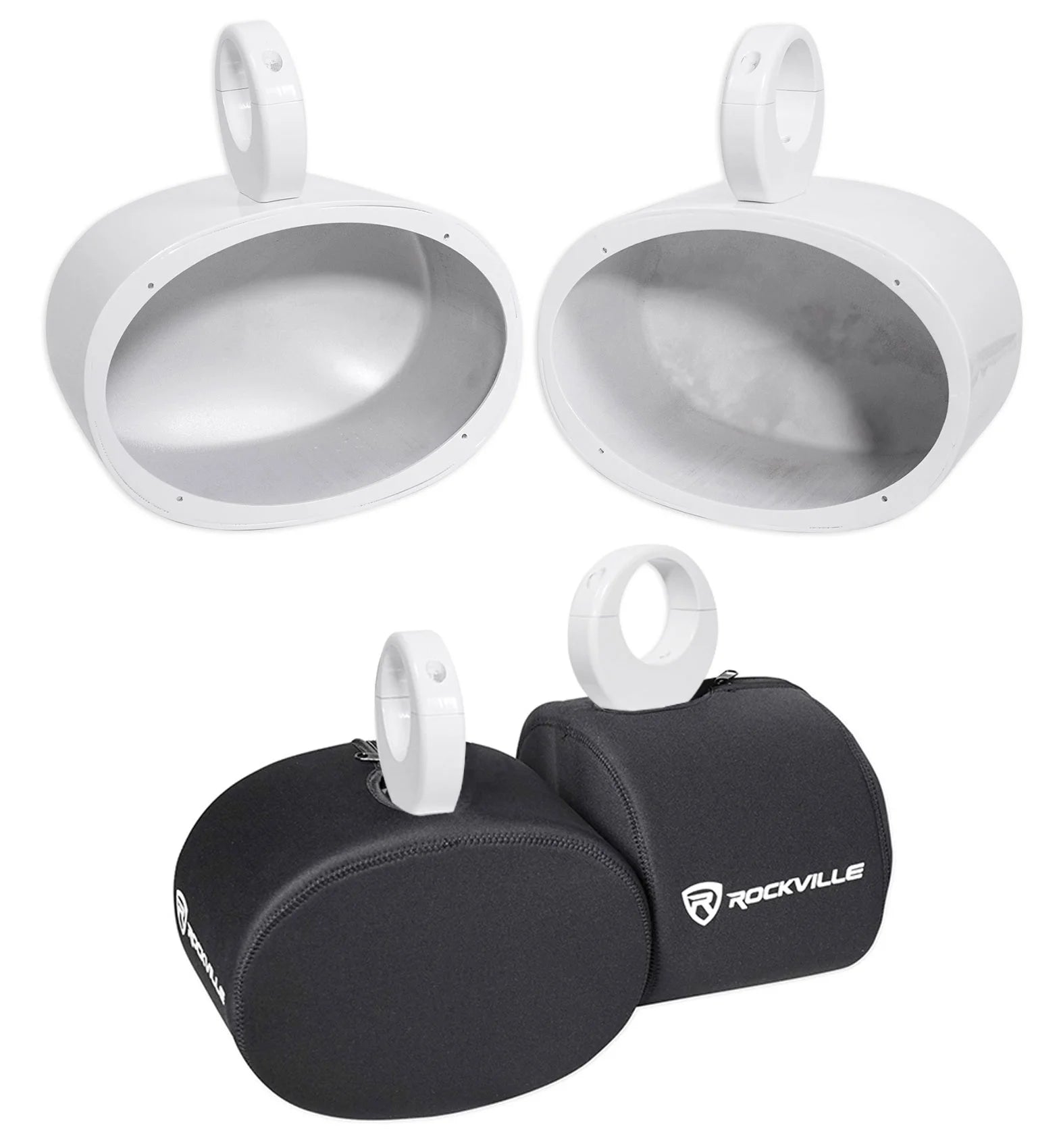 6x9" White Aluminum Wakeboard Tower Speaker Pods with Covers Y96038