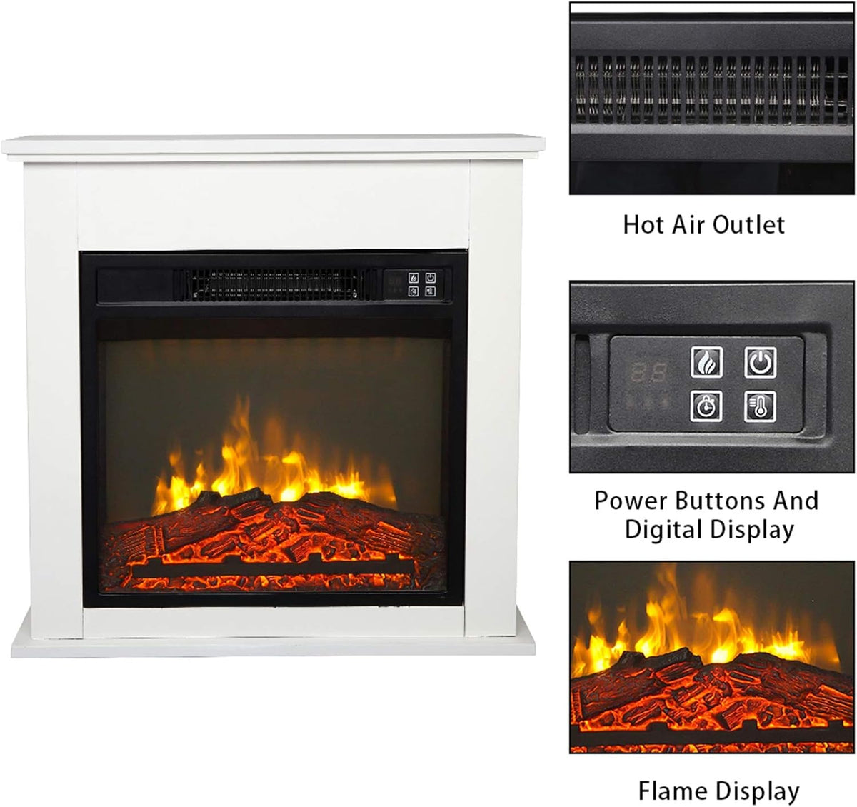White Wood Fireplace Cabinet with Mantel Freestanding Fireplace Heater A2057