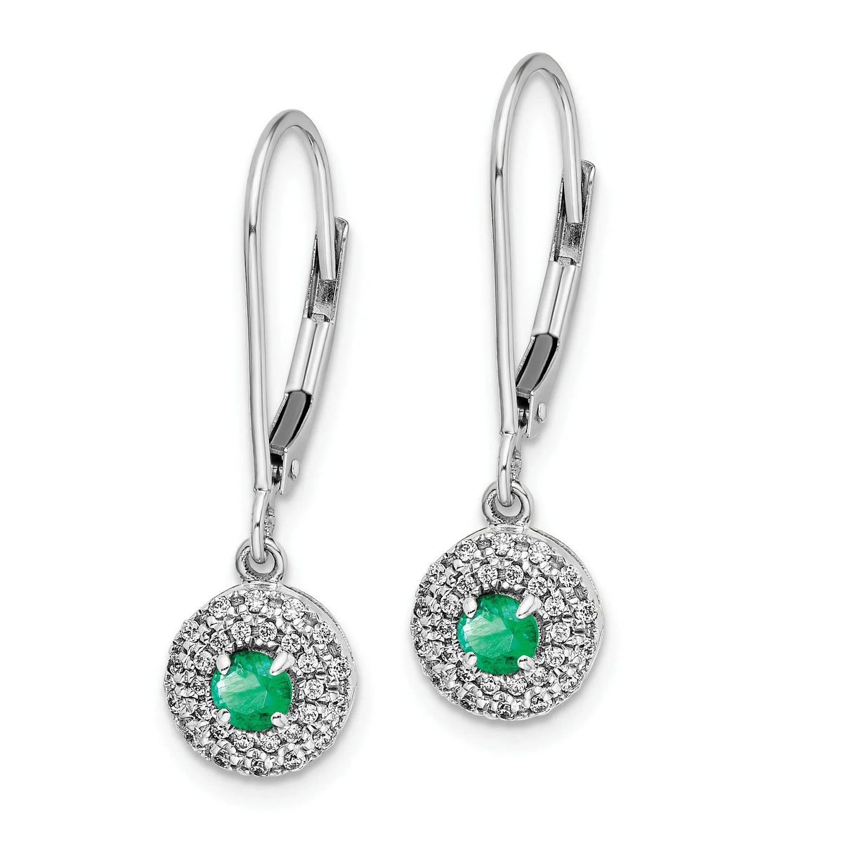 14 Karat White Gold Lab Grown Diamond and Lab Created Emerald Leverback Earrings E352569