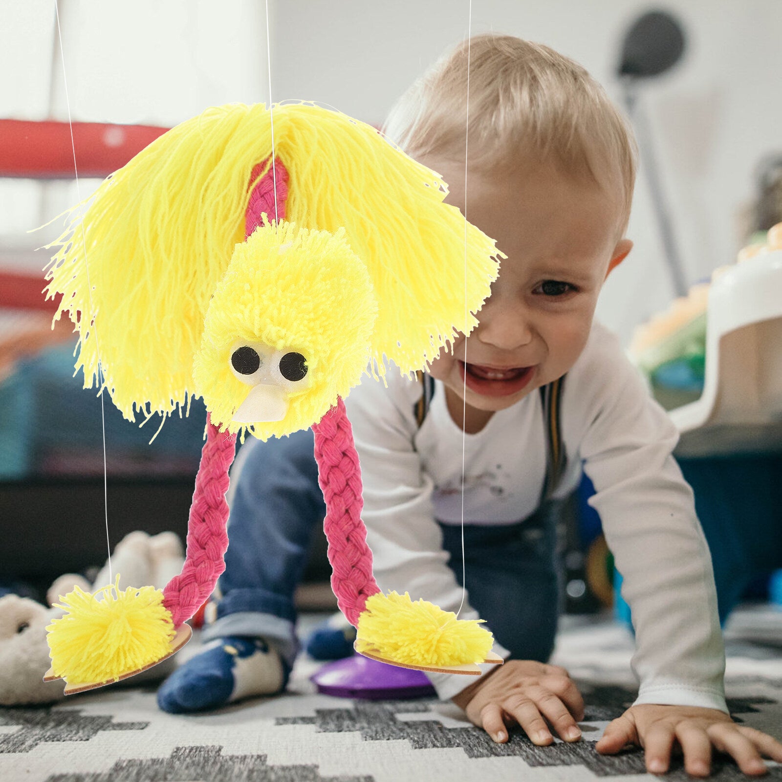 5PCS Pull String Plush Ostrich Marionette Toy (Yellow) Y595580