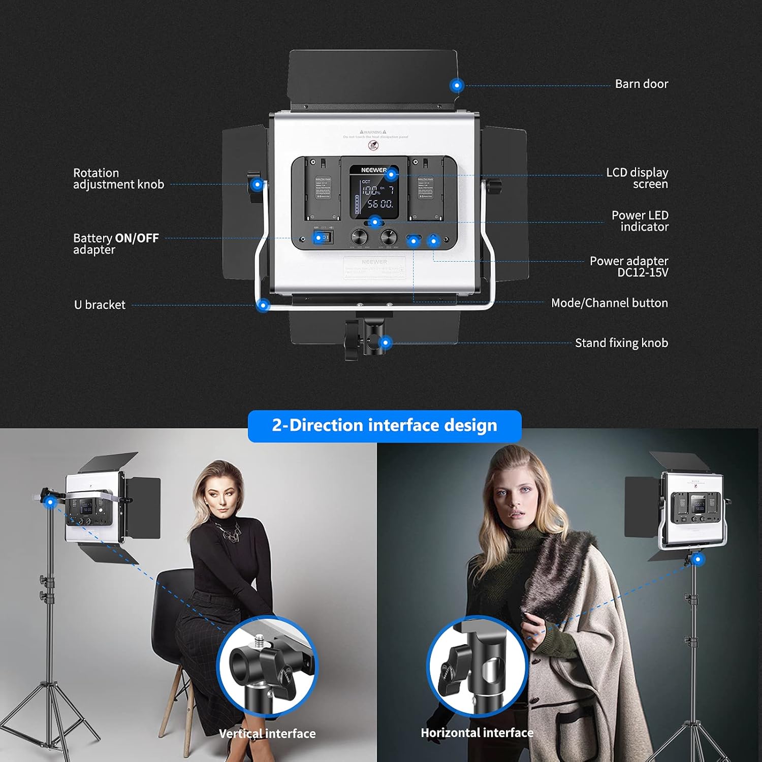 660 RGB LED Light with LCD Screen and U Bracket L72908
