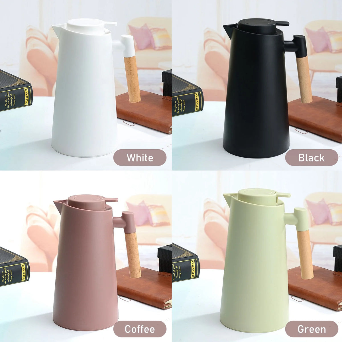 1L Double Walled Thermal Coffee Carafe with Wood Handle F185763