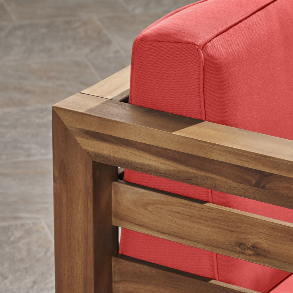 Teak and Red 6 Seater Acacia Wood Sectional Sofa Y9832