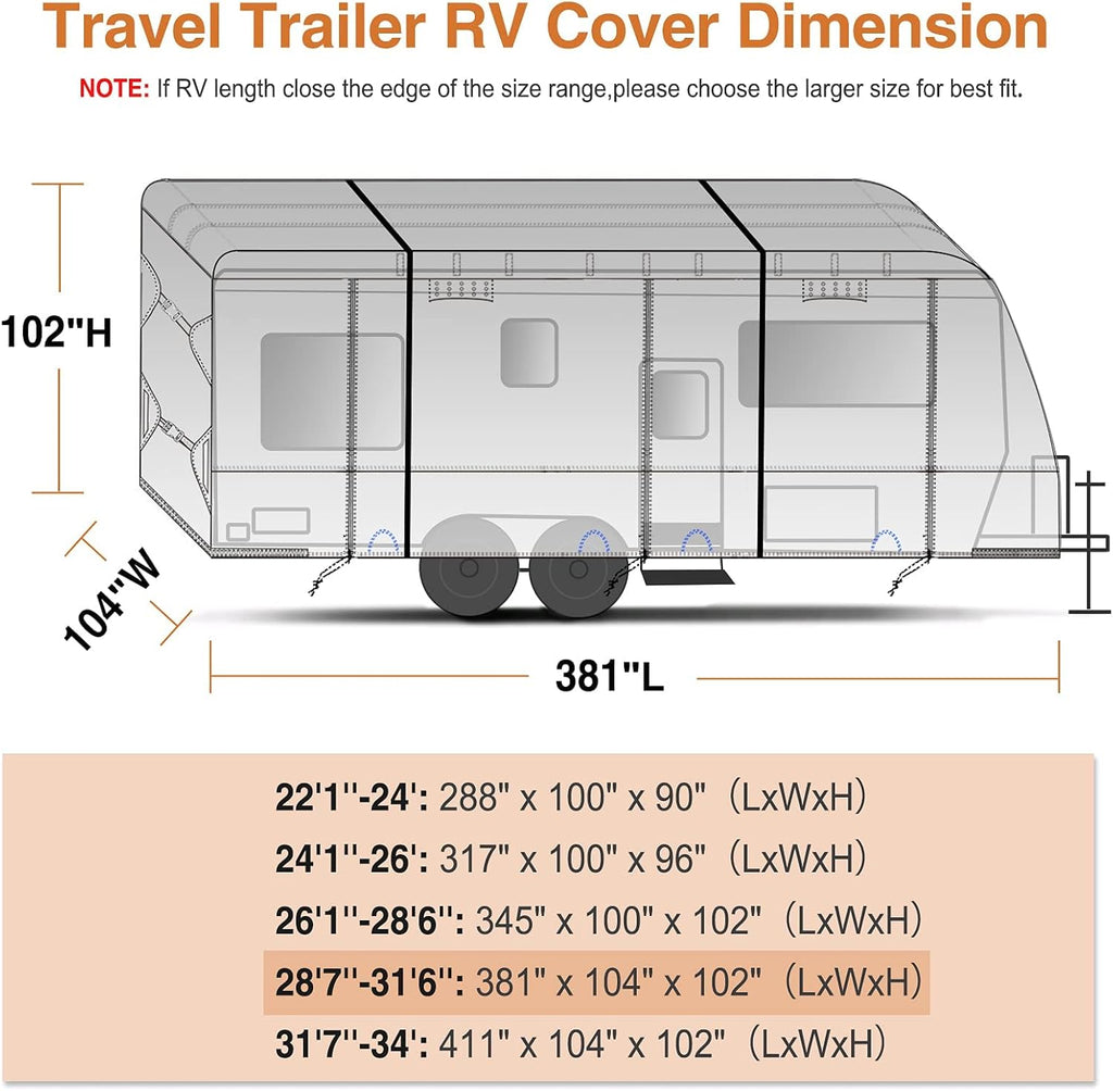 Waterproof Travel Trailer RV Cover with 4 Gutter Spout Covers E305