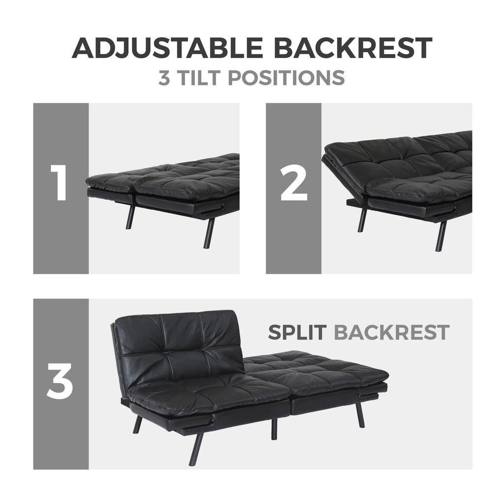 Black Convertible Memory Foam Futon Sofa Bed B298
