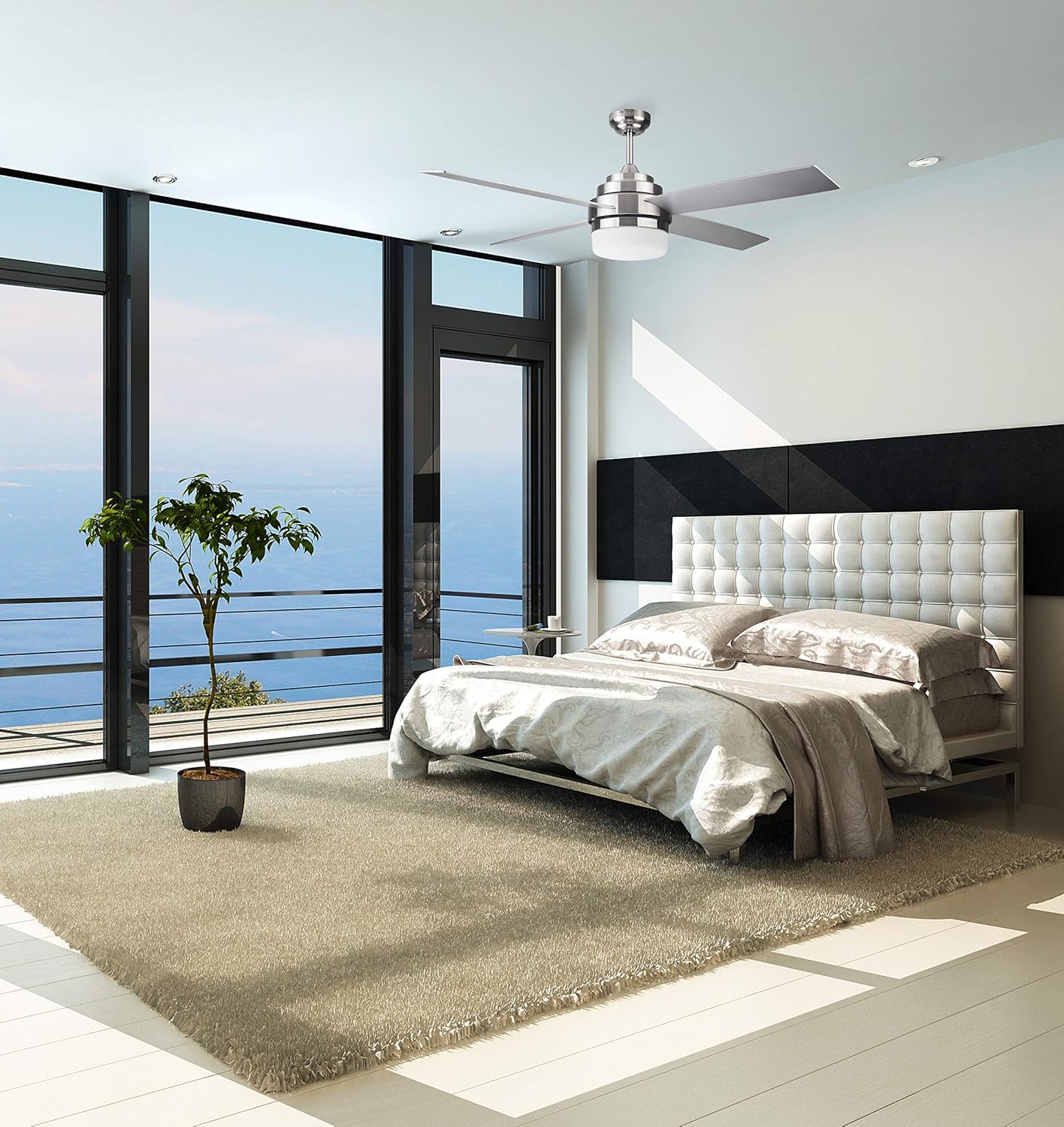 Brushed Nickel Contemporary Indoor Ceiling Fan with LED Light Kit and Remote Control N550683