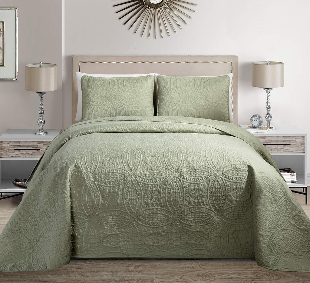 3pc King/California King Embossed Oversized Coverlet Bedspread Set Solid White Q15208