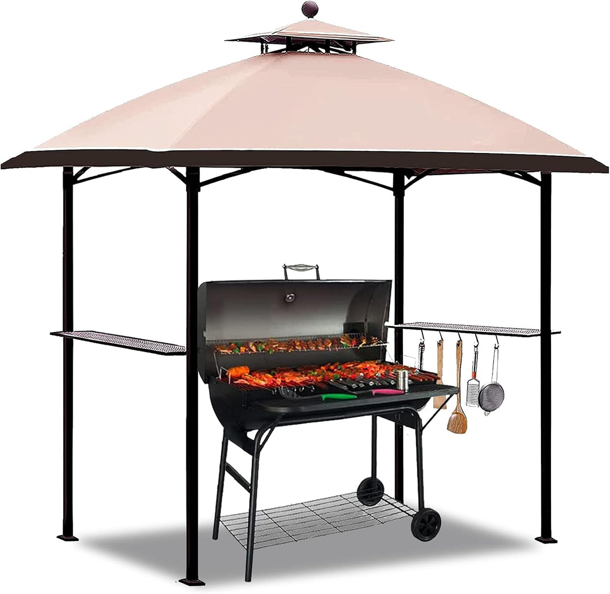 Gray 8'x 5' Double Tiered Outdoor BBQ Canopy with LED Light D971