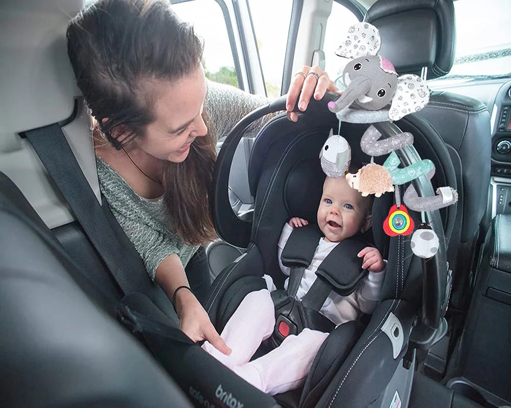 Gray Elephant Baby Car Seat Toys with Musical Owl Rattles Hedgehog Beep Ladybird Squeaker V238128