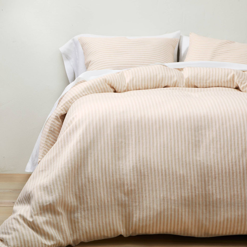 White/Natural Stripe Linen Duvet & Sham Set F18166