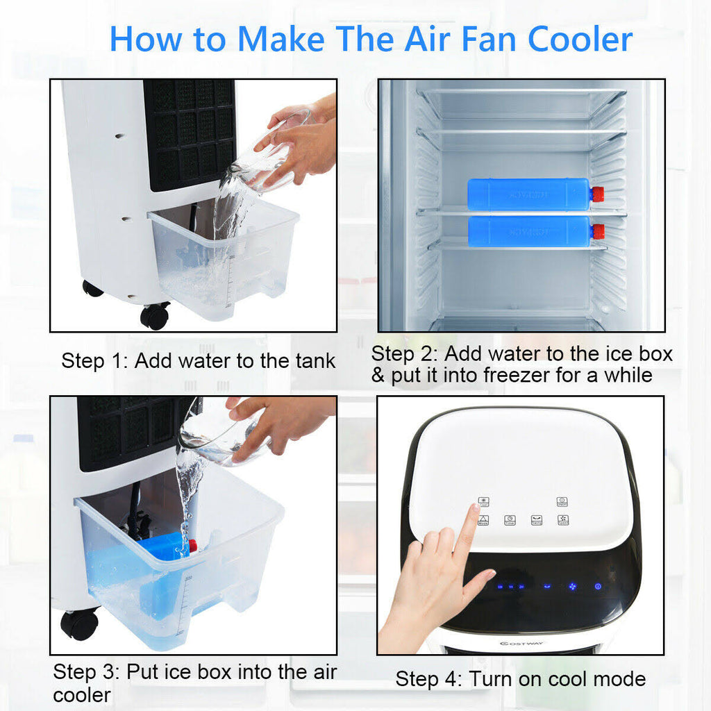 White Evaporative Portable Air Cooler Fan Humidifier with Remote Control Y5763