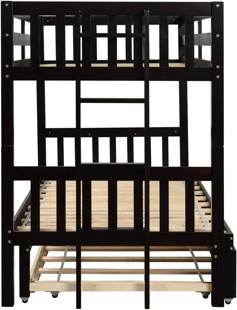 Twin Over Twin/King Wooden Bunk Beds with Trundle and Ladder E9685